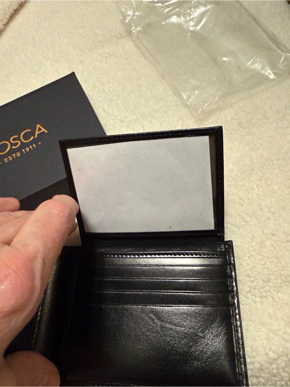 Bosca Black Leather Wallet - Smooth Bi-Fold Card Holder - Picture 3 of 4
